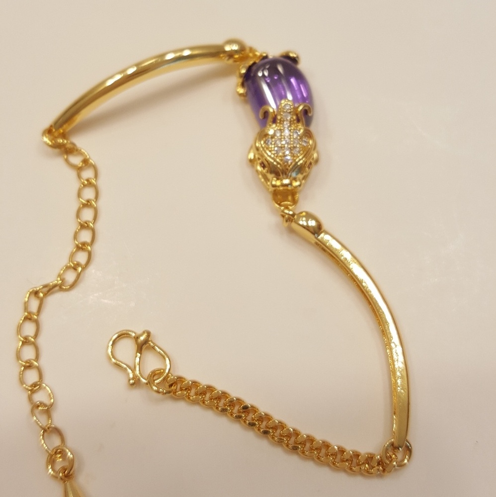Gold plated bracelet  with purple stone. - Picture 2 of 6